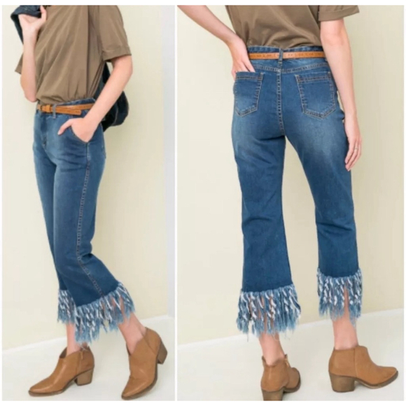 Hayden Small Jeans, Size 27, Blue HAYDEN Fringe Hem Destroyed Frayed Crop Jeans - Picture 2 of 9